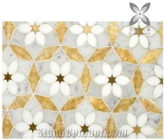 Luxury Bianco Carrara Thassos Honey Onyx Metal Water Jet Mosaic