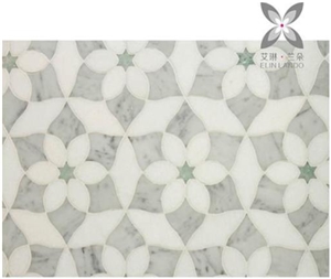 Luxury Bianco Carrara Thassos Ming Green Water Jet Mosaic