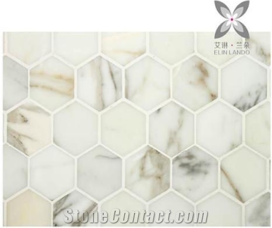 Modern Calacatta Gold White Marble Hexagon / Honeycomb Mosaic