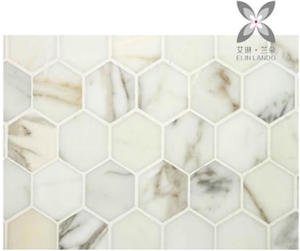 Modern Calacatta Gold White Marble Hexagon / Honeycomb Mosaic