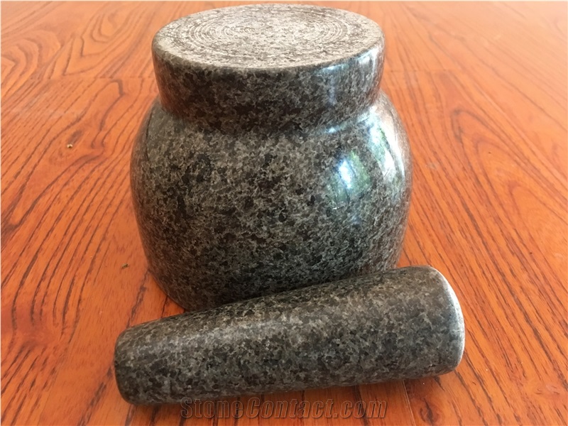 Granite Mortar and Pestle for Kitchen Use, Snow in Black Granite Mortars