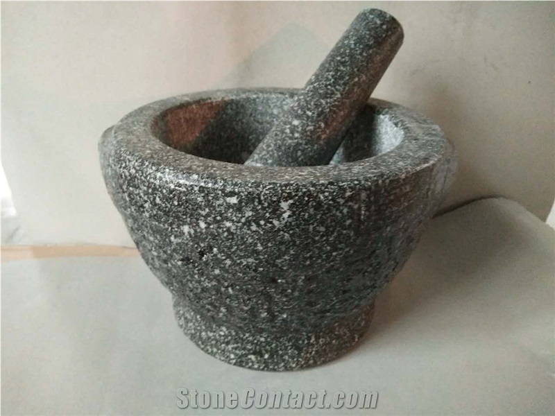 Granite Mortar and Pestle for Kitchen Use, Snow in Black Granite Mortars