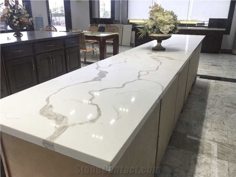 Calacatta Quartz Stone Kitchen Countertops, Island Tops