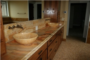 Honey Onyx Bathroom Countertops, Vessel Wash Basin