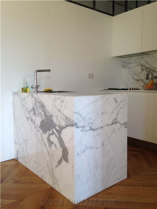 Kitchen Top with White Statuary Marble Polished Glossy
