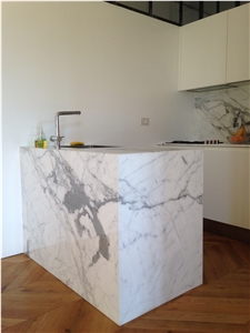 Kitchen Top with White Statuary Marble Polished Glossy
