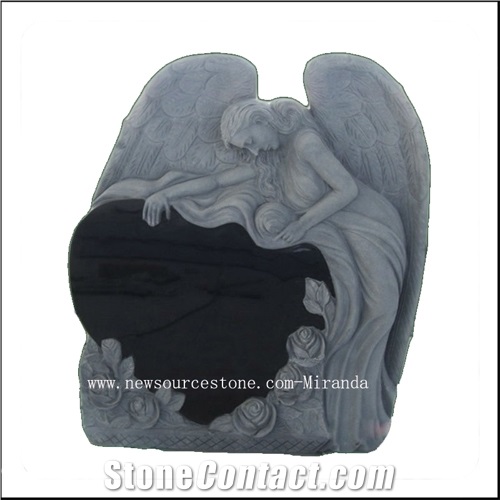 China Black Granite Angel Monument,Heart Tombstone