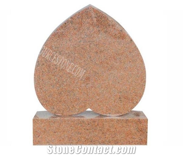 Red Granite Engraved Monument, Heart Tombstones