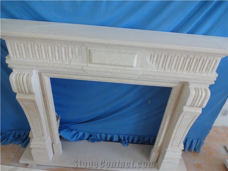 White Marble Fireplace, Natural Stone Sculptured Fireplace