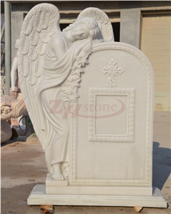 Hunan White Marble Single Angel Design Tombstone