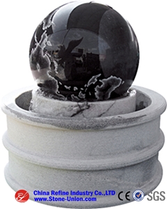 Black Granite Rolling Sphere Fountain, Floating Ball Fountain,Water Features Stone Fountains Rolling Ball Fountains