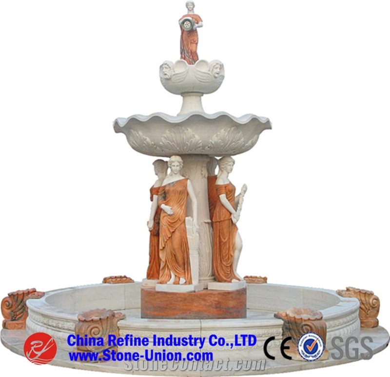 Hand Carved Colorful Marble Water Fountain, Natural Garden Marble Fountain,Garden Water Fountain, Bubbler Water Feature