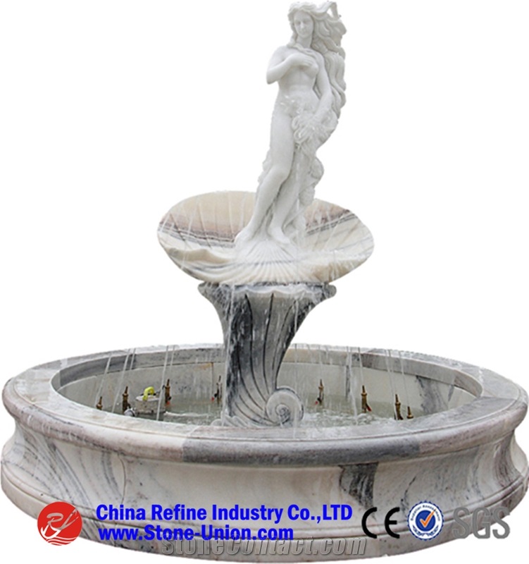 Sunset Red Marble Water Fountain With Female Statue