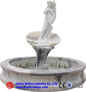 Sunset Red Marble Water Fountain With Female Statue