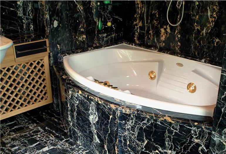 Nero Portoro Marble and Inlay Mosaic Bathroom Design