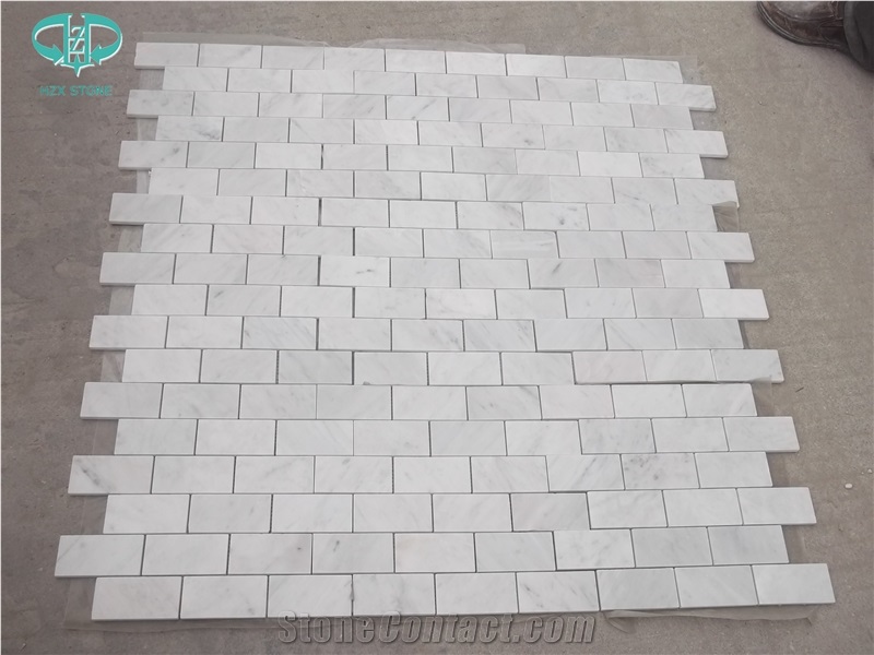 Carrara White Marble Polished/Honed Basketweave Marble Mosaic Tiles