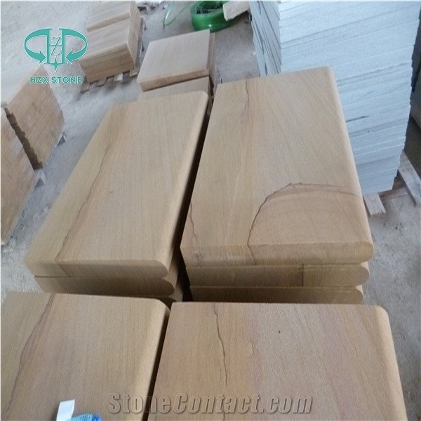 China Yellow Sandstone Pool Coping Tiles or Flooring/Wall Cladding/Step with Gold Like