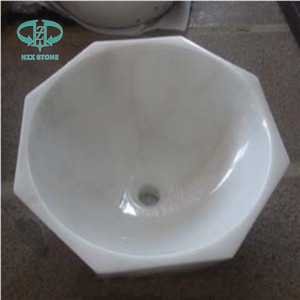 Octagon Bathroom Sinks, Oriental White Marble Wash Bowls, Stone Basin, Marble Stone Sink