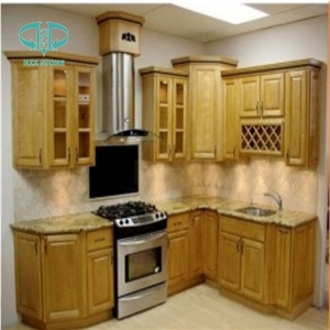 Polished Ogee Edge Granite Countertops with Oak Wood Cabinets