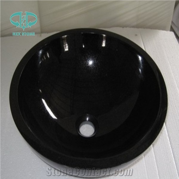 Polished Shanxi Black Granite Round Sink
