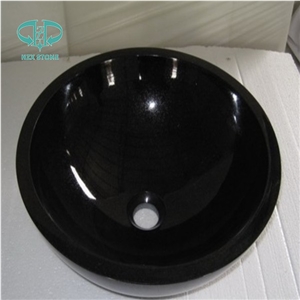 Polished Shanxi Black Granite Round Sink