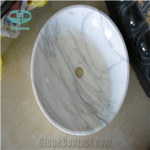 Polishing White Marble Stone Wash Sink for Bathroom Kitchen Hotel
