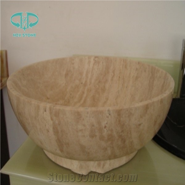 Spain Beige Travertine Wash Bowl, Round Basins, Travertine Round Sink