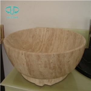 Spain Beige Travertine Wash Bowl, Round Basins, Travertine Round Sink