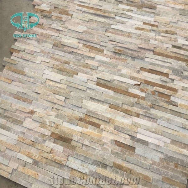 Split Surface China Yellow Wooden Quartize Wall-Cladding Panel Culture-Stone