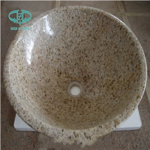 Sunset Gold Granite Sinks, China G682 Yellow Granite Basins & Sinks/Sunset Gold/Rusty Yellow Granite Oval Wash Basins, Sinks, Round Shape for Bathroom
