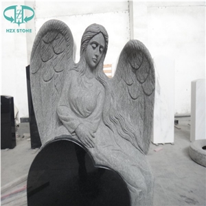 Visible Surfaces Polished Shanxi Black Western Style Monuments/Tombstone/Memorials/Gravestone/Angel with Heart/Absolute Black Headstone/Statue/Carving