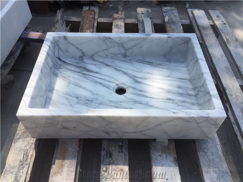 Arabescato Marble Basins,Polished White Marble Square Sinks