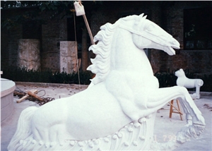 Beige Limestone Sculpture Yellow Limestone Horse Sculpture for Garden