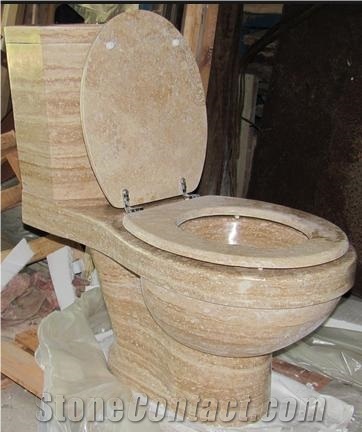 Beige Travertine Toilet,Polished Bath Toilet from China