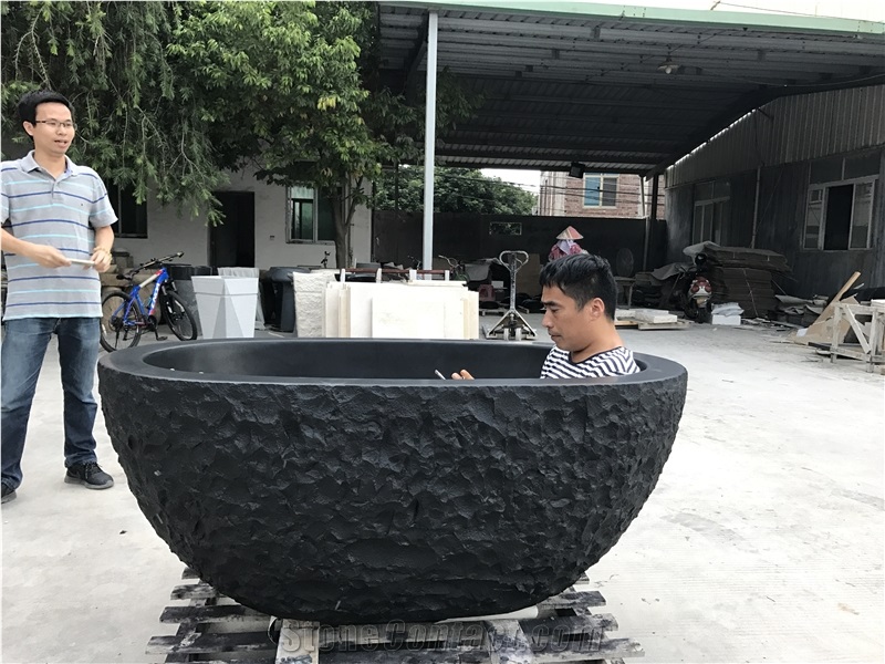 Black Stone Bath Tub Granite China Black Oval Bathtub for Hotel