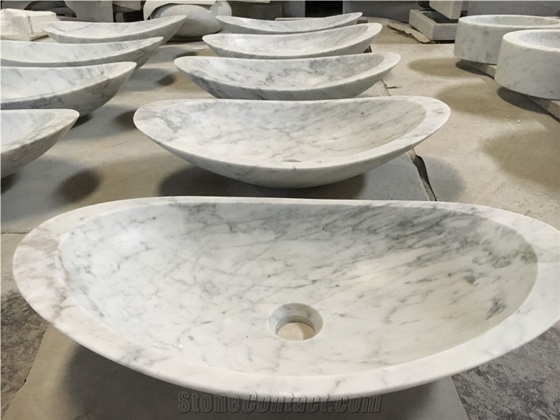 Customized Marble Vessel Sink Bianco Carrara Farm Basink for Bathroom