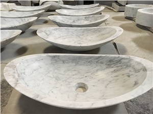 Customized Marble Vessel Sink Bianco Carrara Farm Basink for Bathroom