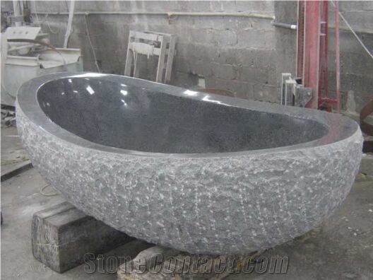 Granite Oval Bathtub Padang Gray Stone Bathtub for Home