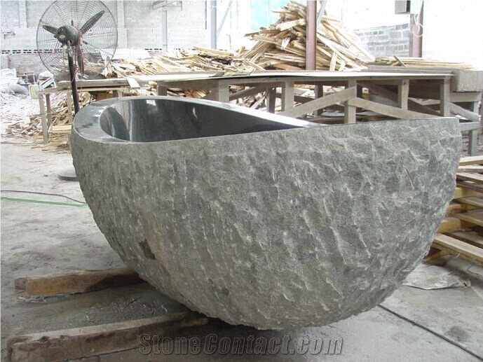Granite Oval Bathtub Padang Gray Stone Bathtub for Home