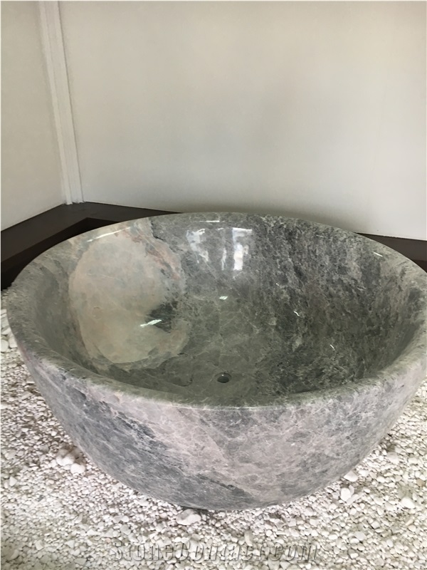 Grey Marble Round Bathtubs Natural Marble Tundra Bath Tub for Hotel