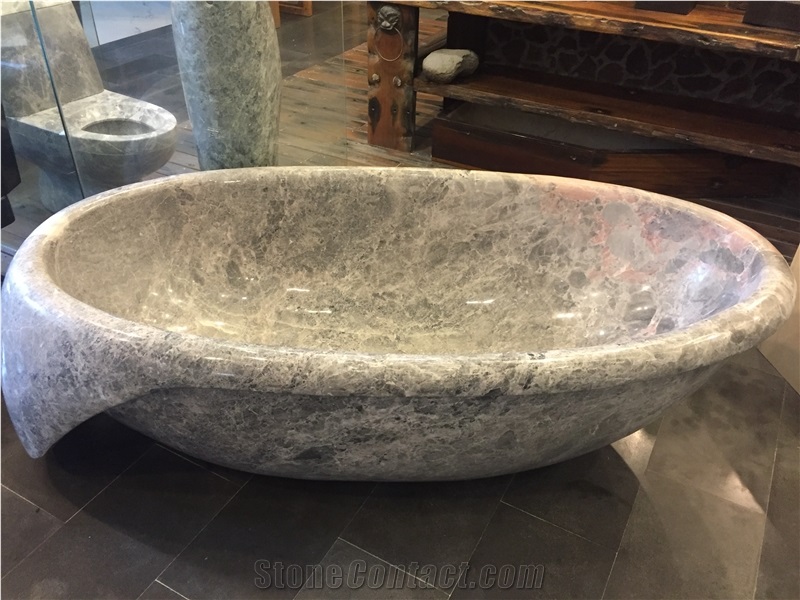 Grey Marble Round Bathtubs Natural Marble Tundra Bath Tub for Hotel