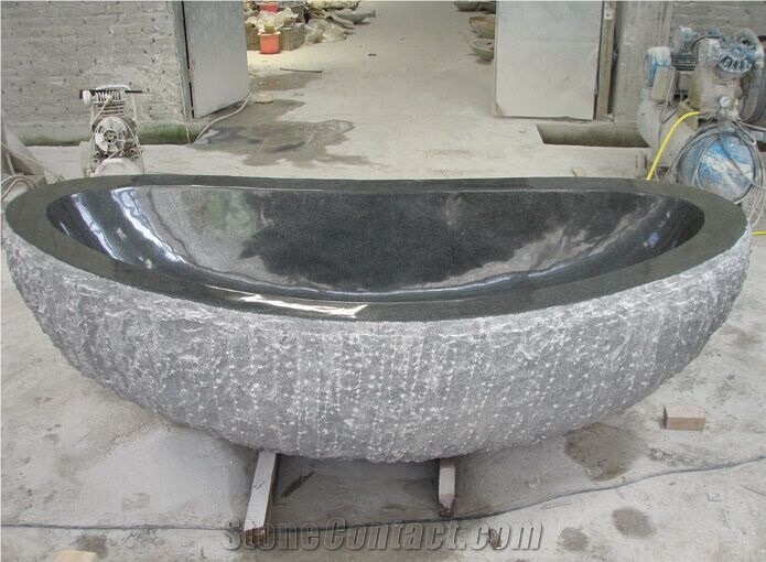 Honed Finish Bathtubs Granite Padang Grey Oval Bathtub for Hotel