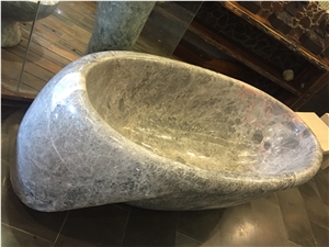 Imported Grey Marble Round Bathtub Marble Tundra Blue Bathtubs for Home
