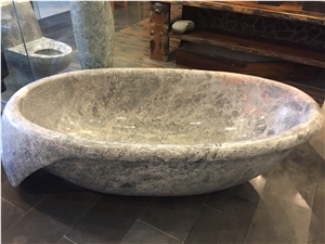 Imported Grey Marble Round Bathtub Marble Tundra Blue Bathtubs for Home