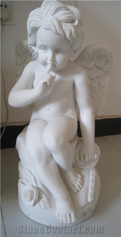 Marble Garden Sculpture White Jade Angel Sculpture for Decor