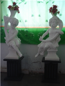 Marble Garden Sculpture White Jade Angel Sculpture for Decor
