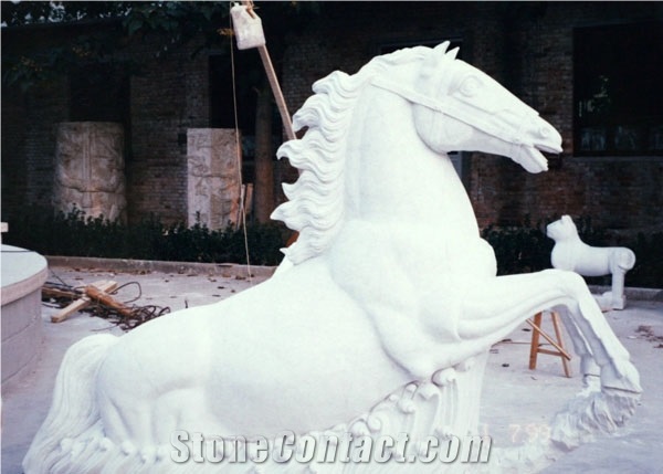 Marble Sculptures Bianco Carrara Animal Sculptures Horse Head Statues for Decor