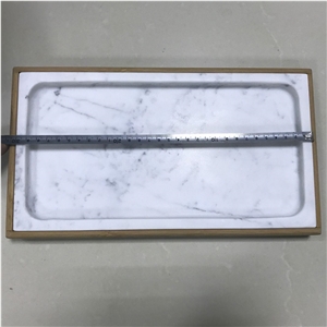 New Carrara White Marble Trays,Polished Marble Plate with Bamboo Tap