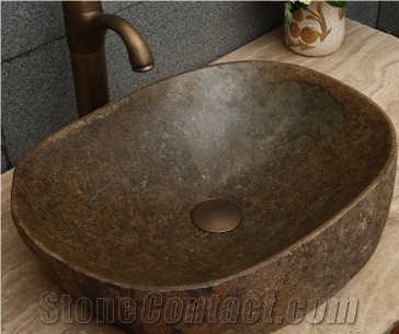 Wash Basin Round Pebble Stone Vessel Sinks