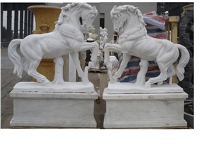 White Marble Animal Sculptures Marble Hu"Nan White Horse Sculpture for Garden
